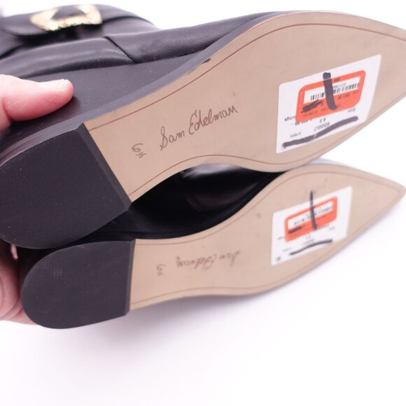 NEW SAM EDELMAN Weslie Buckle Wedge Bootie In Black Size 6.5 Pointed Toe - Picture 6 of 8